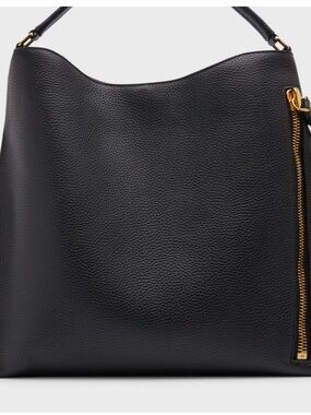 Tom Ford Black Pebbled Leather Hobo with Gold Zip Detail